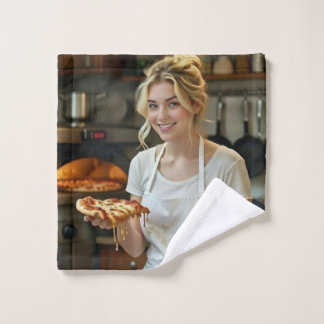 Eating Pizza Photo Personalize Customize Bad Handdoek