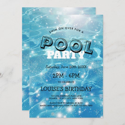 Eau Bleue Étincelante I Invitation à une Soirée Pi (Devant / Derrière)