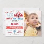 Eau Couleur Rouge & bleu Cirque Photo Invitation (Devant)