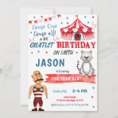 Eau Couleur Rouge et bleu Cirque Invitation Annive (Devant)