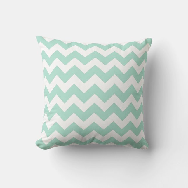 Eau de Nil et White Chevron Zig Zag Coussin (Recto)