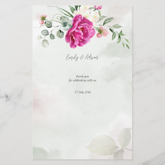 Eau de verdure eucalyptus magenta peonies menu ros (Dos)