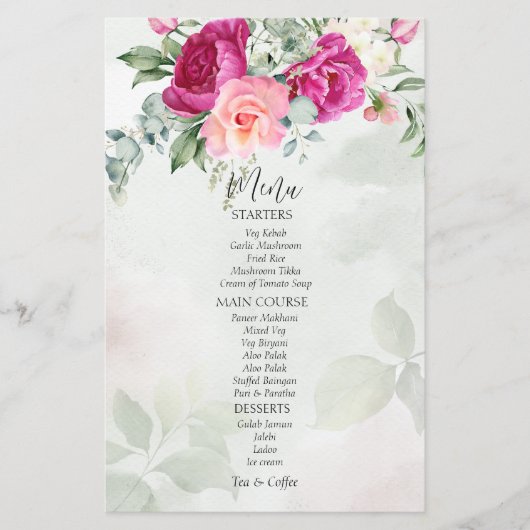 Eau de verdure eucalyptus magenta peonies menu ros (Devant)