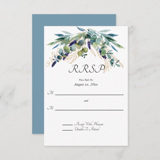 Eau d'été Eucalyptus Mariage floral RSVP (Devant / Derrière)
