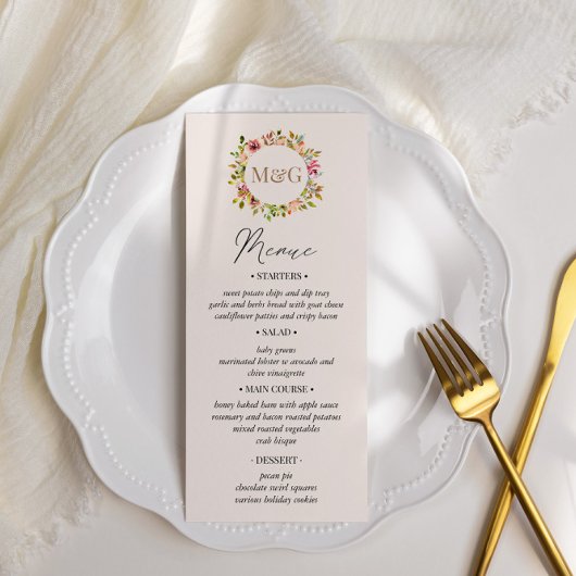 Eau d'été Jardin Floral Mariage Carte Menu