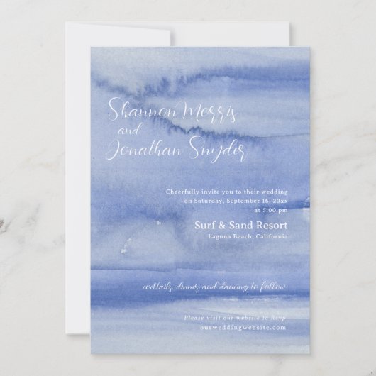 Eau et ondulation Faire-part de mariage bleu (Devant)