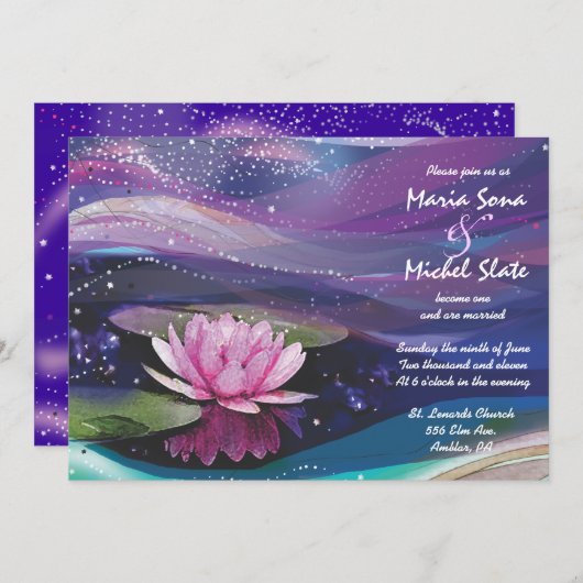 Eau Lily Faire-part de mariage rose Invitation (Devant / Derrière)