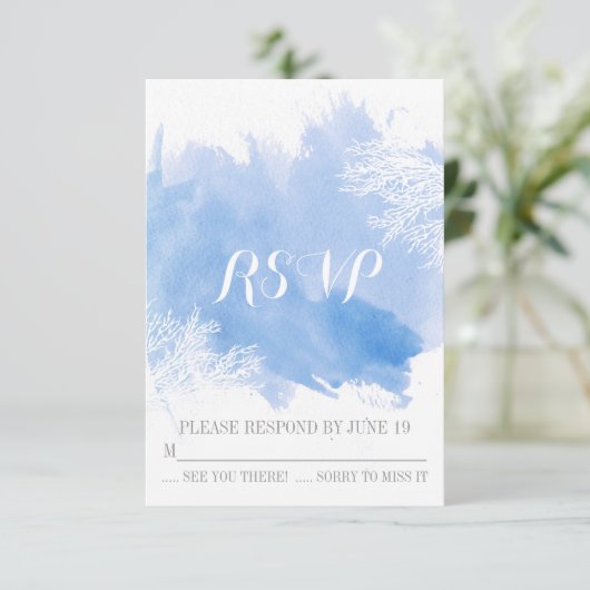 Eau moderne corail récif bleu mariage RSVP (Debout devant)