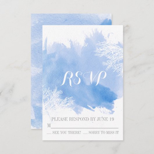 Eau moderne corail récif bleu mariage RSVP (Devant / Derrière)
