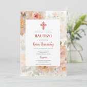 Eau rose coloré Baptême espagnol Invitation (Debout devant)