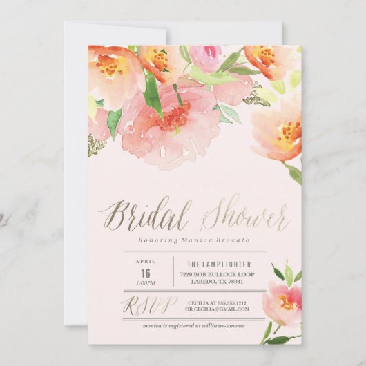 EAU ROSE COULEUR FLORALE invitation à la douche nu (Devant)