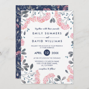 Eau rose Fleurs Cadres Mariage Invitation