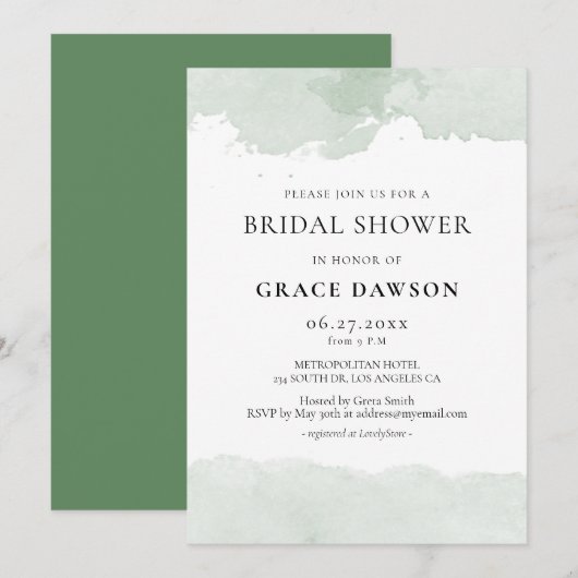 Eau verte Abstraite Invitation à la douche nuptial (Devant / Derrière)