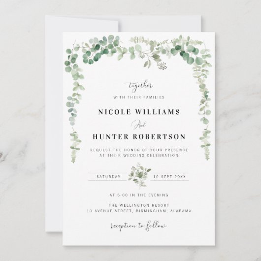 eau verte faire-part de mariage eucalyptus (Devant)