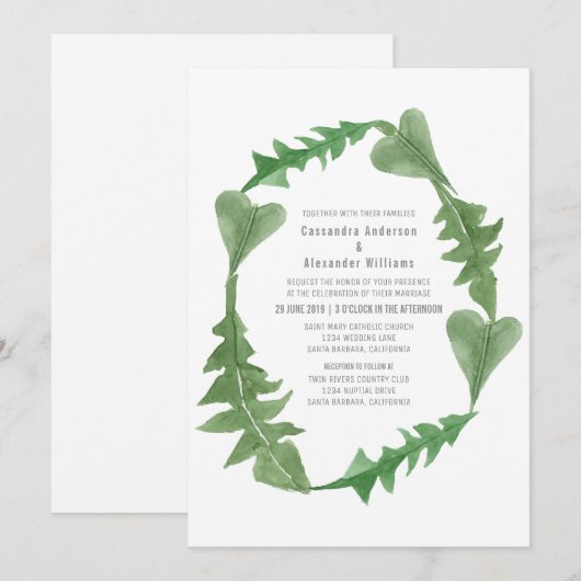 Eau verte Foliage Mariage Invitation (Devant / Derrière)