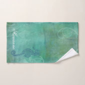 Eaux bleues, Cheval de mer et floraison (Serviette à main)