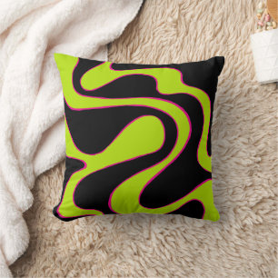 Ebb and Flow 2 in Lime Green, Hot Pink & Black Kussen