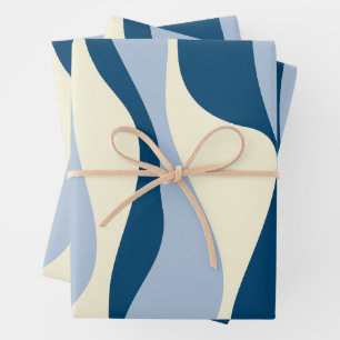 Ebb en Flow 4 - Donkerblauw, Lichtblauw en Crème Inpakpapier Vel
