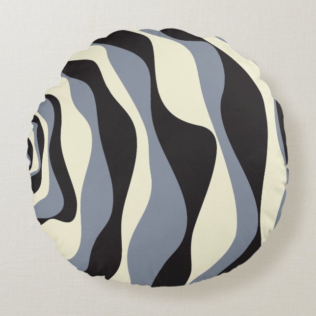 Ebb en Flow 4 in Zwart, Grijs, en Cream Rond Kussen (Voorkant)
