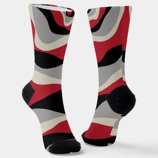 Ebb en Flow 4 - Rood, grijs, zwart en bonwit Sokken (Gebogen)