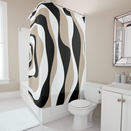 Ebb en Flow 4 - Taupe, Black en White Douchegordijn (In situ)