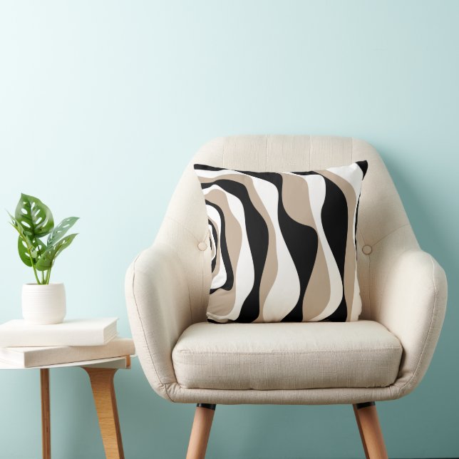 Ebb en Flow 4 - Taupe, Black en White Kussen (Stoel)