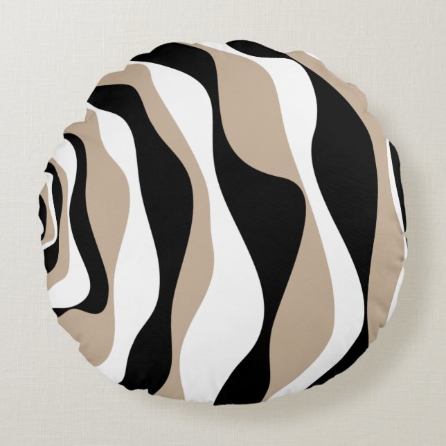Ebb en Flow 4 - Taupe, Black en White Rond Kussen (Voorkant)