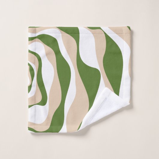 Ebb en Flow 4 - Wit, Zand en Palmgroen Bad Handdoek (Wasdoekje)