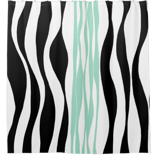 Ebb en Flow - Mint Green, White en Black Douchegordijn (Voorkant)