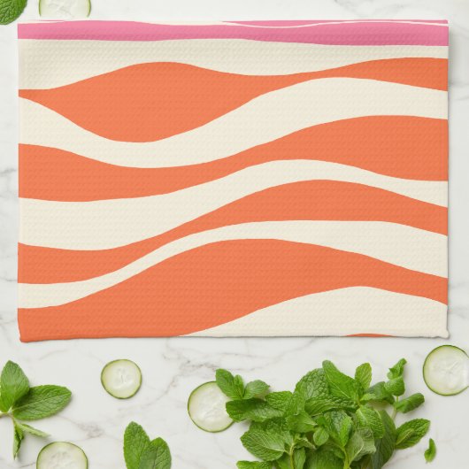 Ebb en Flow - Roze, Sinaasappel en crème Theedoek (Gevouwen)