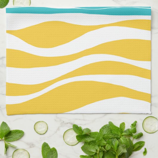 Ebb en Flow - Turquoise & Yellow Theedoek (Gevouwen)