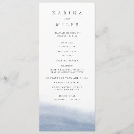 Ebb Tide Coastal Waterverf Wedding Programma (Voorkant)