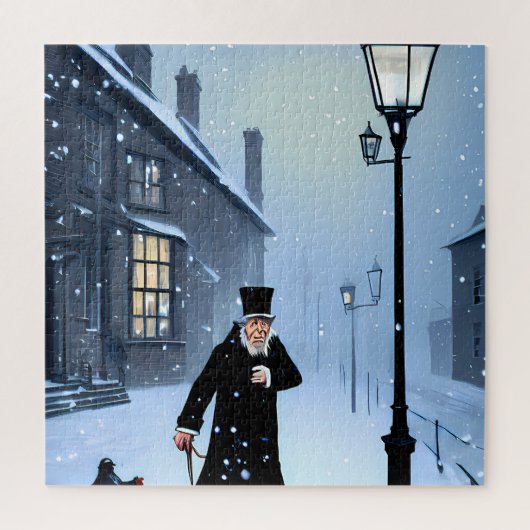 Ebenezer Scrooge Snowy Victoriaans Street Legpuzzel (Verticaal)