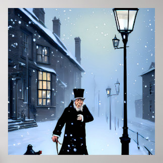 Ebenezer Scrooge Snowy Victoriaans Street Poster