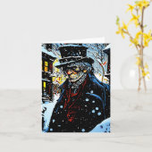 Ebenezer Scrooge Victoriaans Kerstwinter Scène Kaart (Gele Bloem)
