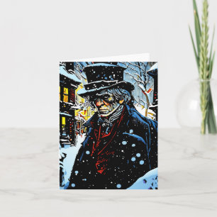 Ebenezer Scrooge Victoriaans Kerstwinter Scène Kaart