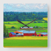 Ebey's Landing Prairie Red Barns Clock Vierkante Klok (Voorkant)