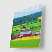 Ebey's Landing Prairie Red Barns Clock Vierkante Klok (Hoek)