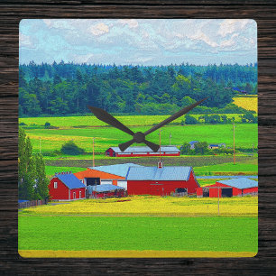 Ebey's Landing Prairie Red Barns Clock Vierkante Klok