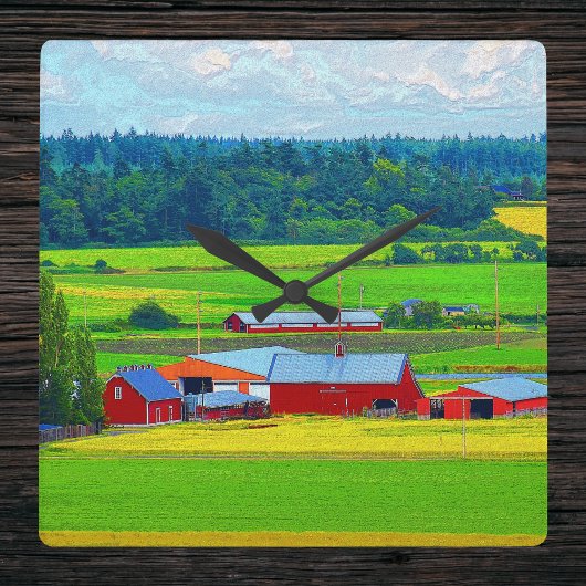Ebey's Landing Prairie Red Barns Clock Vierkante Klok