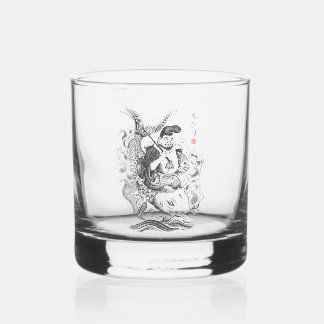 Ebisu - God van Visserij & Handel (inkt schilderin Whisky Glas
