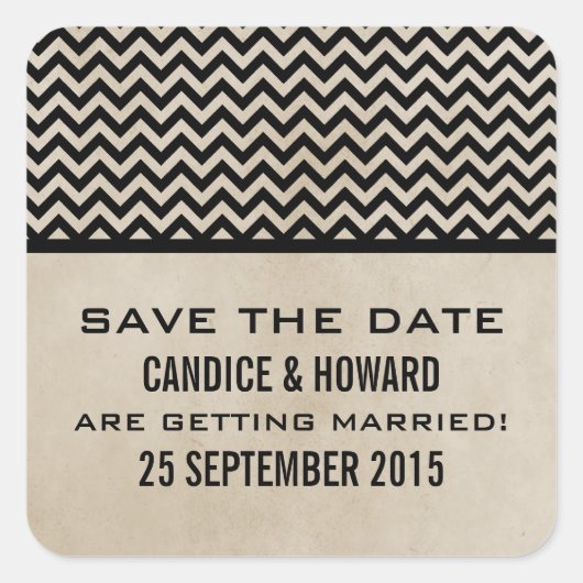 Ebony Chic Chevron Save the Date Stickers (Devant)