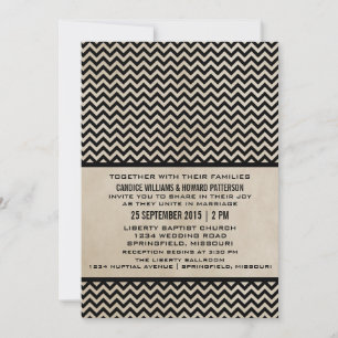 Ebony Chic Chevron Wedding Invite Kaart