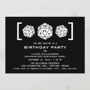 Ebony D20 Dice Gamer Birthday Party Invite Kaart