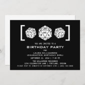 Ebony D20 Dice Gamer Invitation de fête d'annivers (Devant / Derrière)