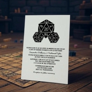 Ebony D20 Dice Wedding Invite Kaart