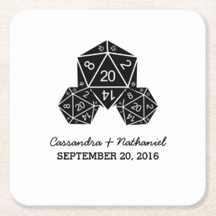Ebony D20 Dice Wedding Paper-Onderzetters Vierkante Kartonnen Onderzetter