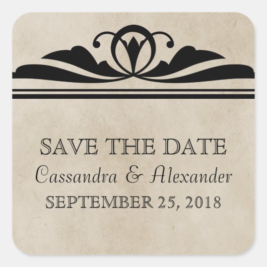 Ebony Elegant Deco Save the Date Stickers (Devant)