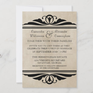 Ebony Elegant Deco Wedding Invitation