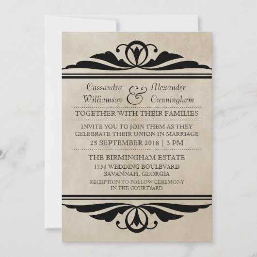 Ebony Elegant Deco Wedding Invitation (Devant)